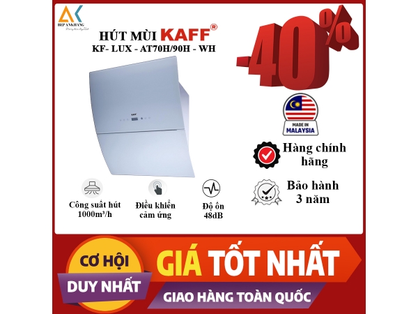 Máy Hút Mùi Áp Tường Kính Vát Phẳng KAFF KF - LUX AT70H WH - Made in Germany 